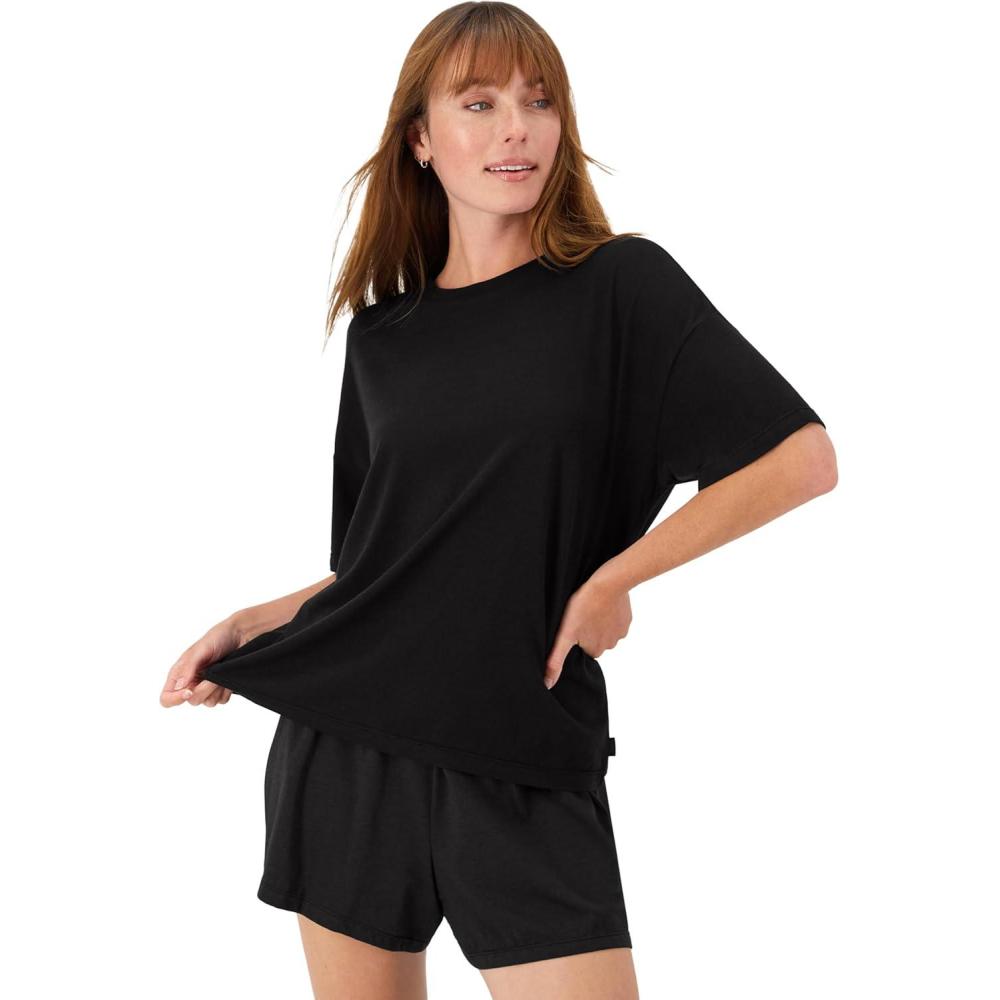imageHanes Womens Pajamas Set Comfywear Pajamas for Women Set Originals SupertSoft Loungewear TShirt amp Sleep ShortsBlack