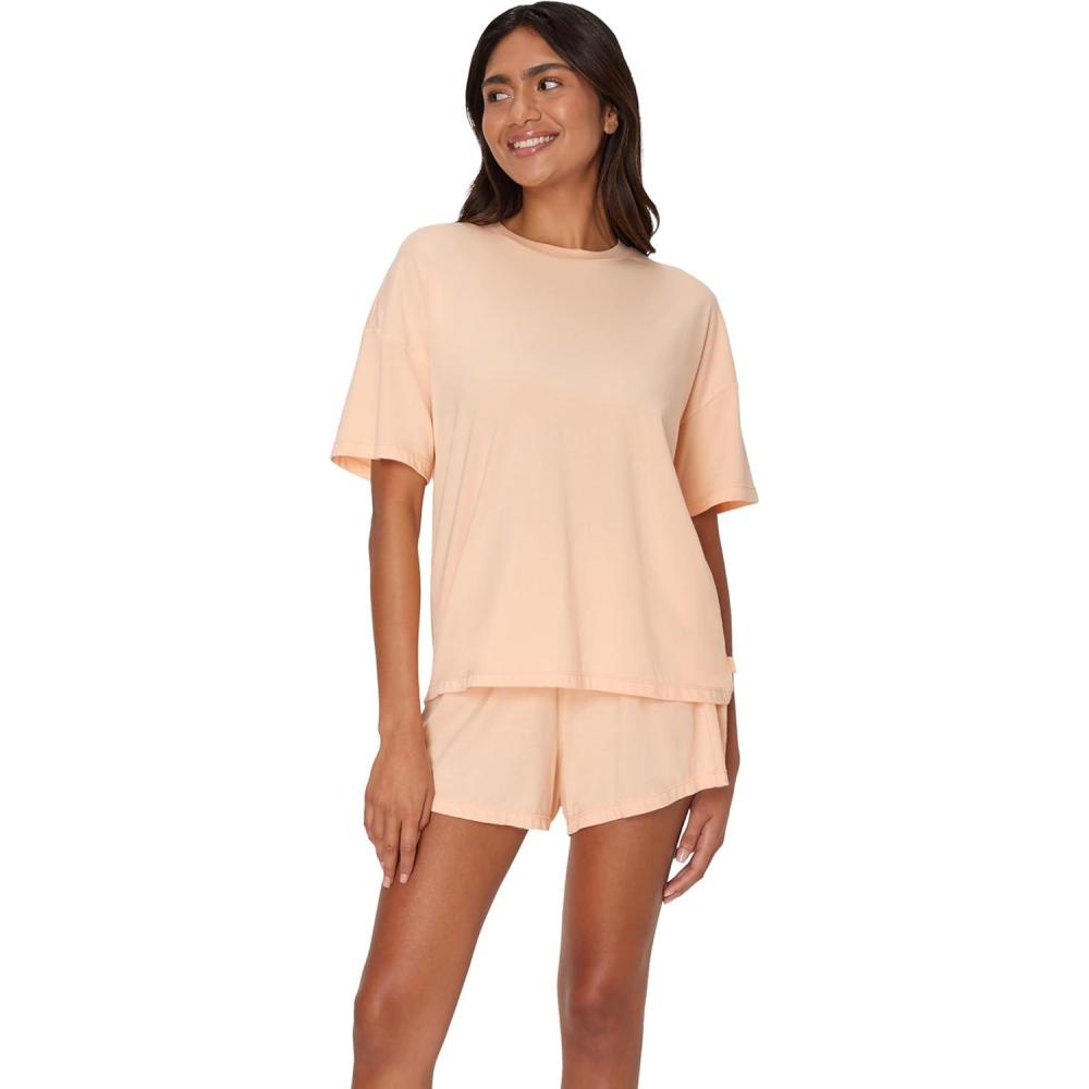 imageHanes Womens Pajamas Set Comfywear Pajamas for Women Set Originals SupertSoft Loungewear TShirt amp Sleep ShortsMellow Peach