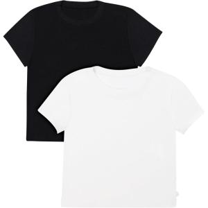 Hanes Women’s Originals Baby Doll Tee, 2-Pack, Comfywear Supersoft Rib T-Shirt, Loungewear Pack(Black/Pearl)