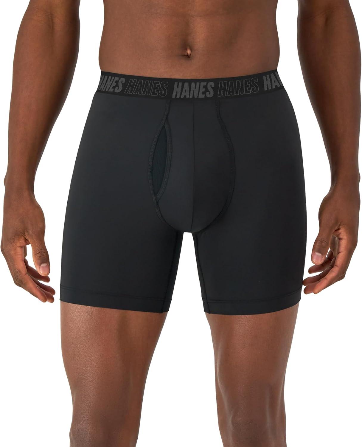 imageHanes Mens Moves Performance Boxer Brief Total Support Pouch Regular Trunk and Long Leg 3packBlack