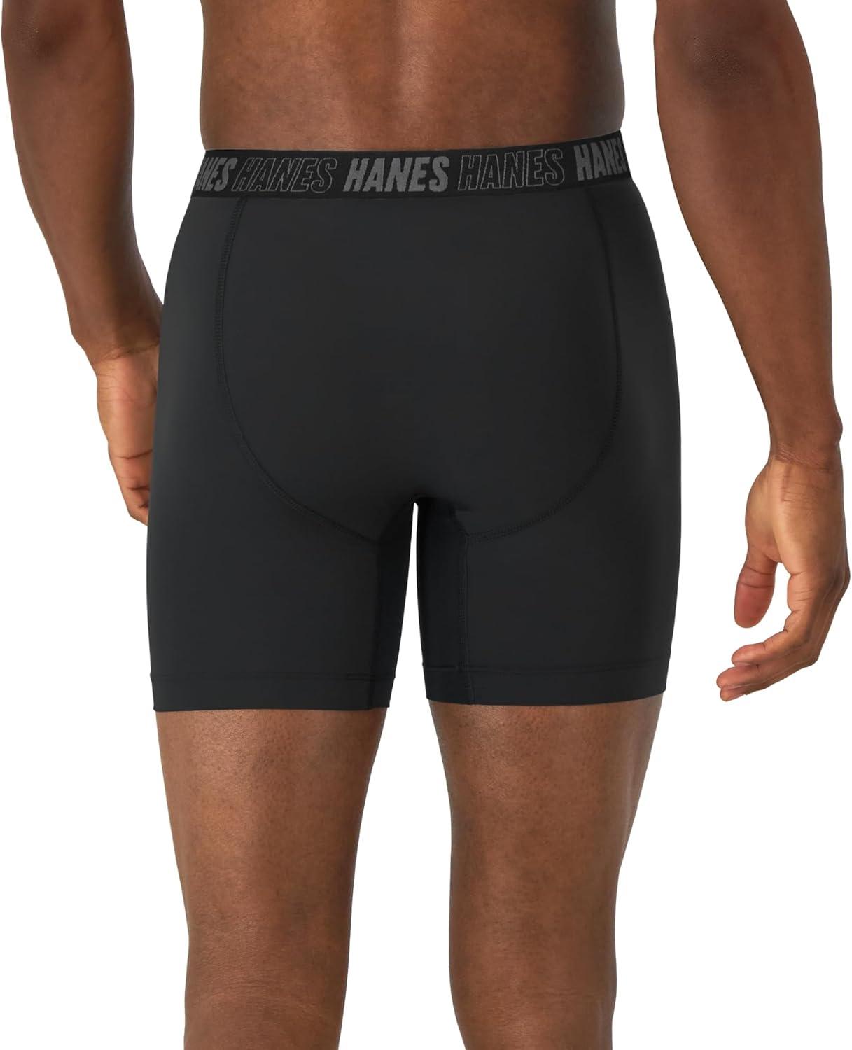 imageHanes Mens Moves Performance Boxer Brief Total Support Pouch Regular Trunk and Long Leg 3packBlack