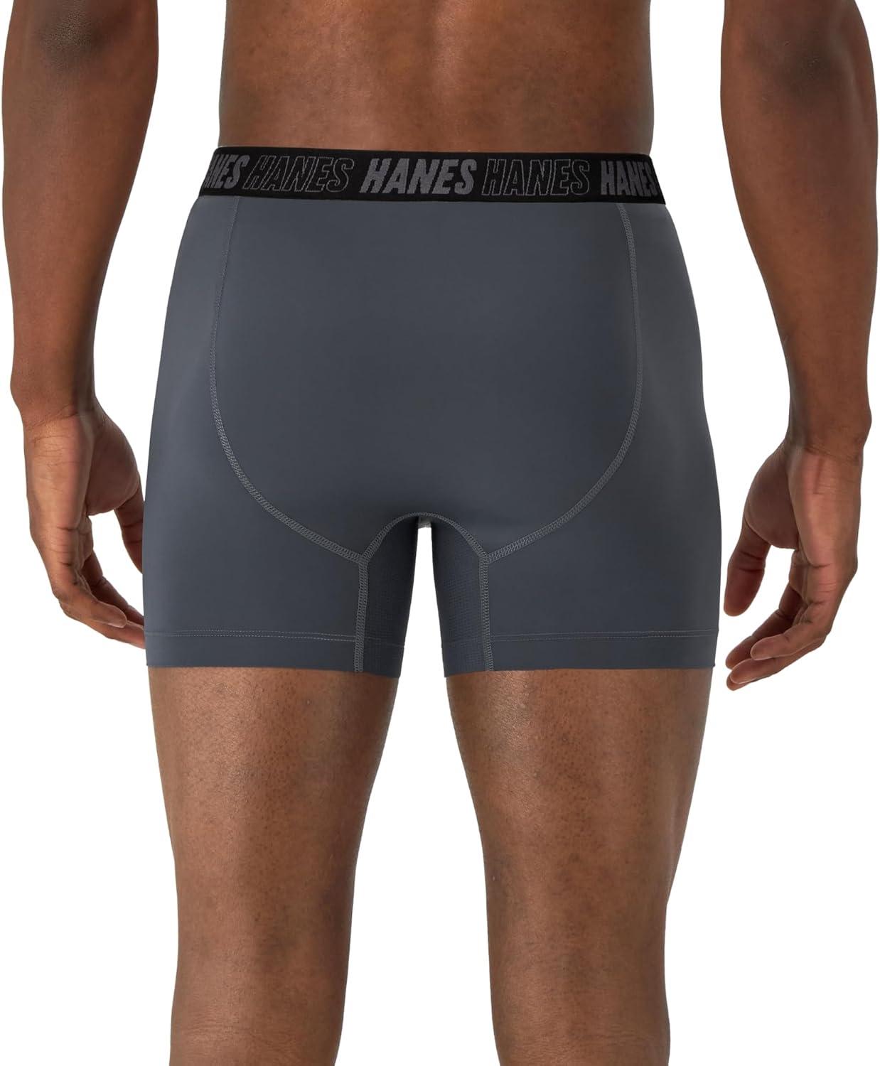 imageHanes Mens Moves Performance Boxer Brief Total Support Pouch Regular Trunk and Long Leg 3packGreyBlack