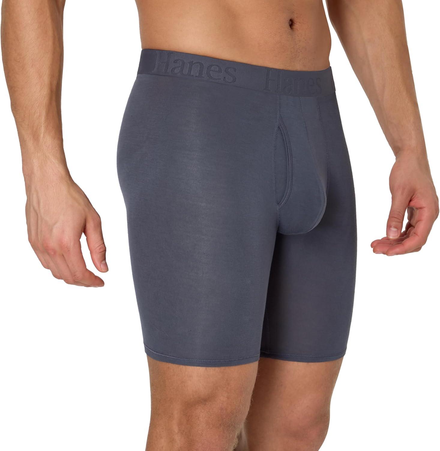 imageHanes Mens Originals Supersoft Boxer Brief Underwear Total Support Pouch Boxer Briefs for Men Long Leg amp Regular 3packBlack Grey