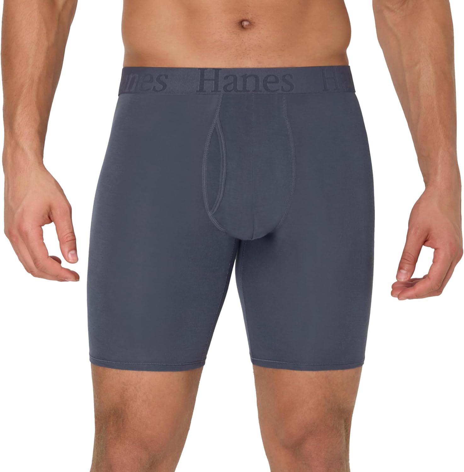 imageHanes Mens Originals Supersoft Boxer Brief Underwear Total Support Pouch Boxer Briefs for Men Long Leg amp Regular 3packBlack Grey