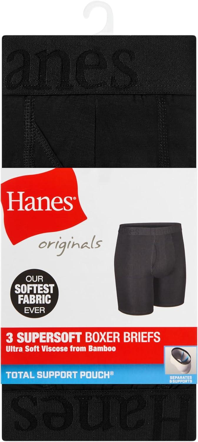 imageHanes Mens Originals Supersoft Boxer Brief Underwear Total Support Pouch Boxer Briefs for Men Long Leg amp Regular 3packBlack