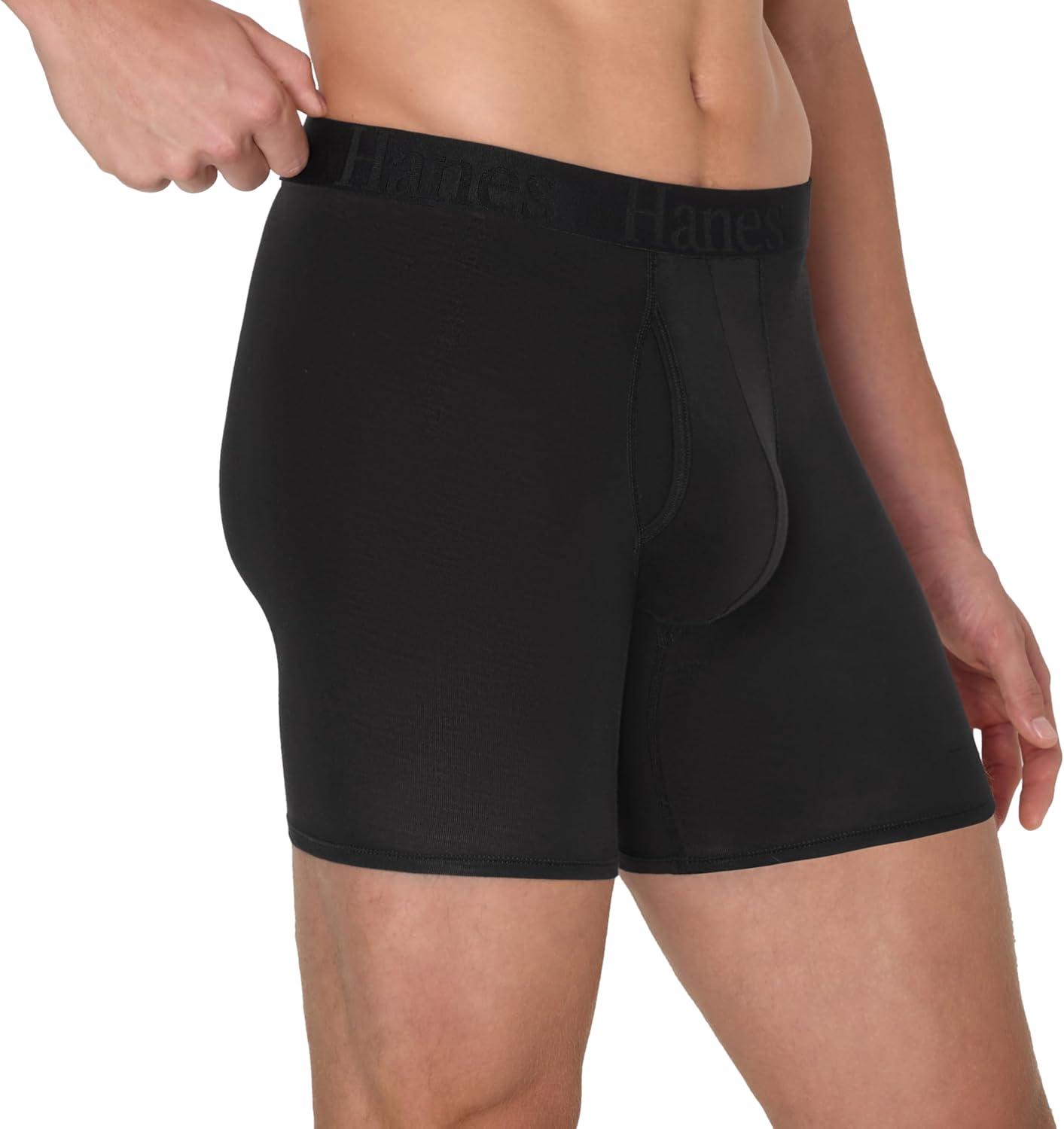 imageHanes Mens Originals Supersoft Boxer Brief Underwear Total Support Pouch Boxer Briefs for Men Long Leg amp Regular 3packBlack