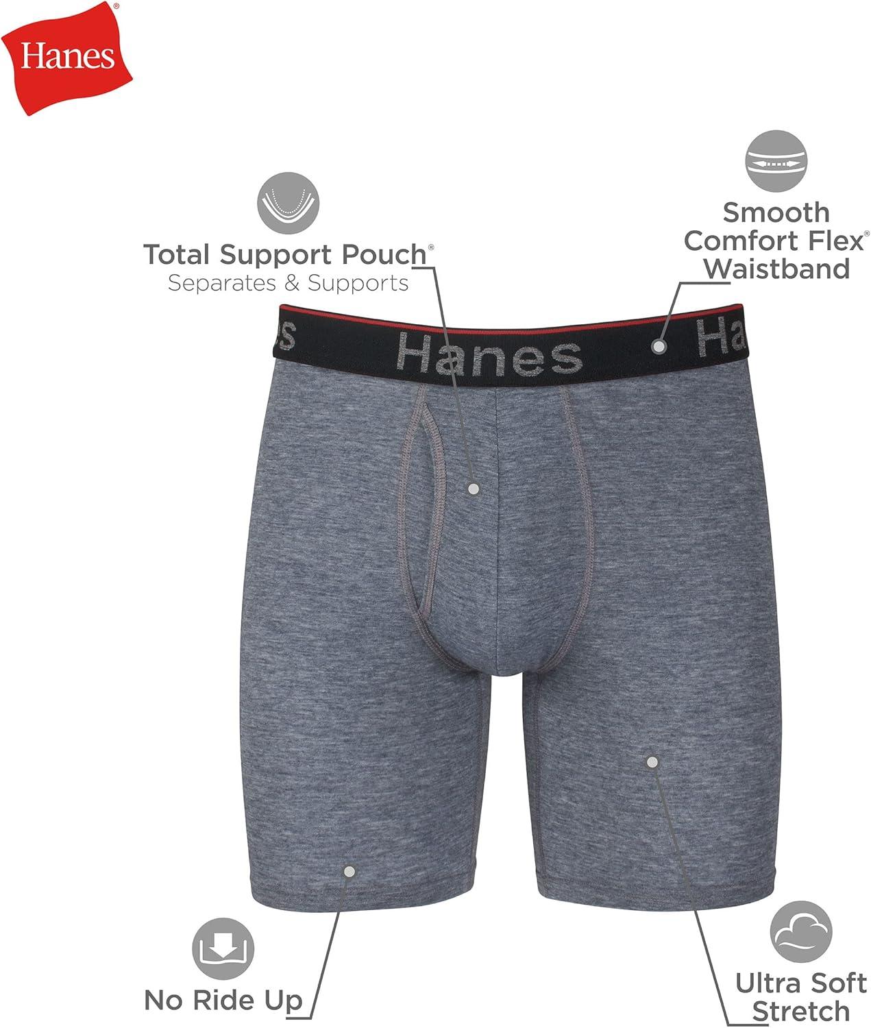 imageHanes Mens Underwear Boxer Briefs 3Pack Total Support Pouch Sexy Mens Underwear Long or ShortLeg Boxer BriefsGreyBlack