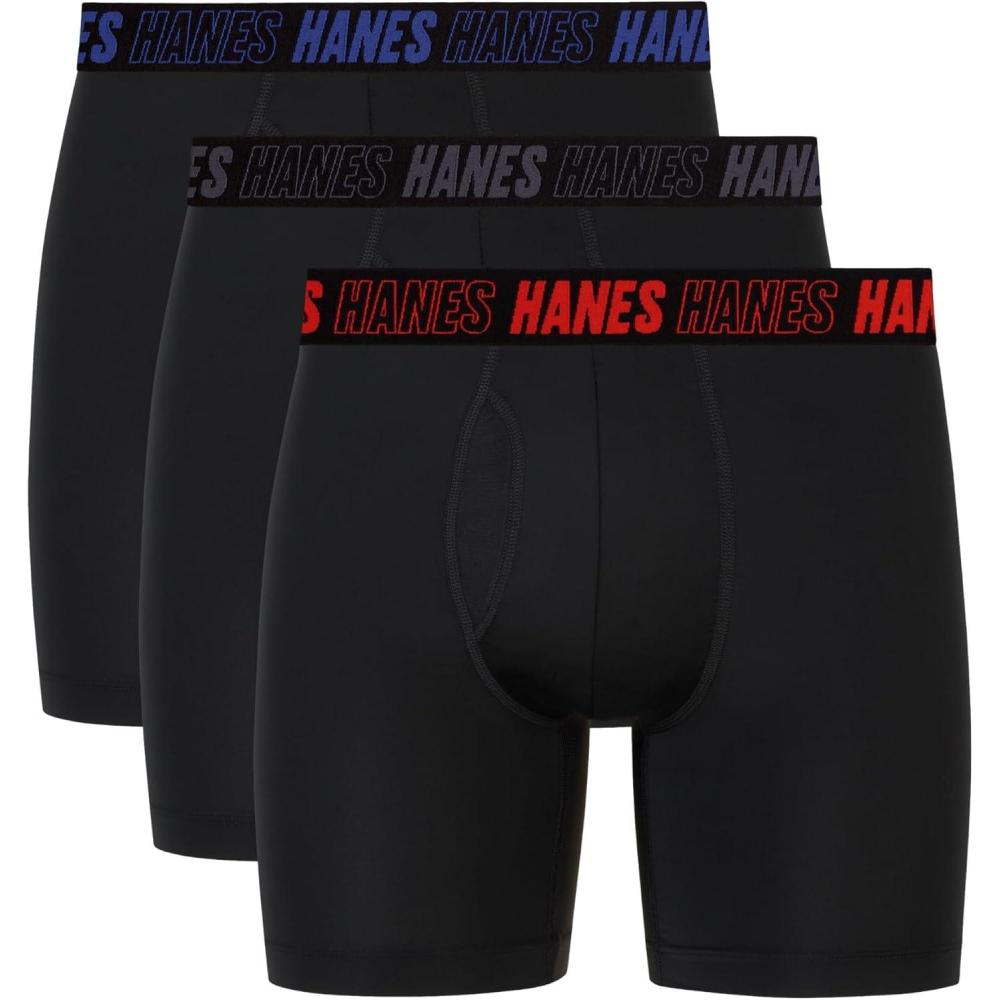 imageHanes Mens Moves Performance Boxer Brief Total Support Pouch Regular Trunk and Long Leg 3packBlack