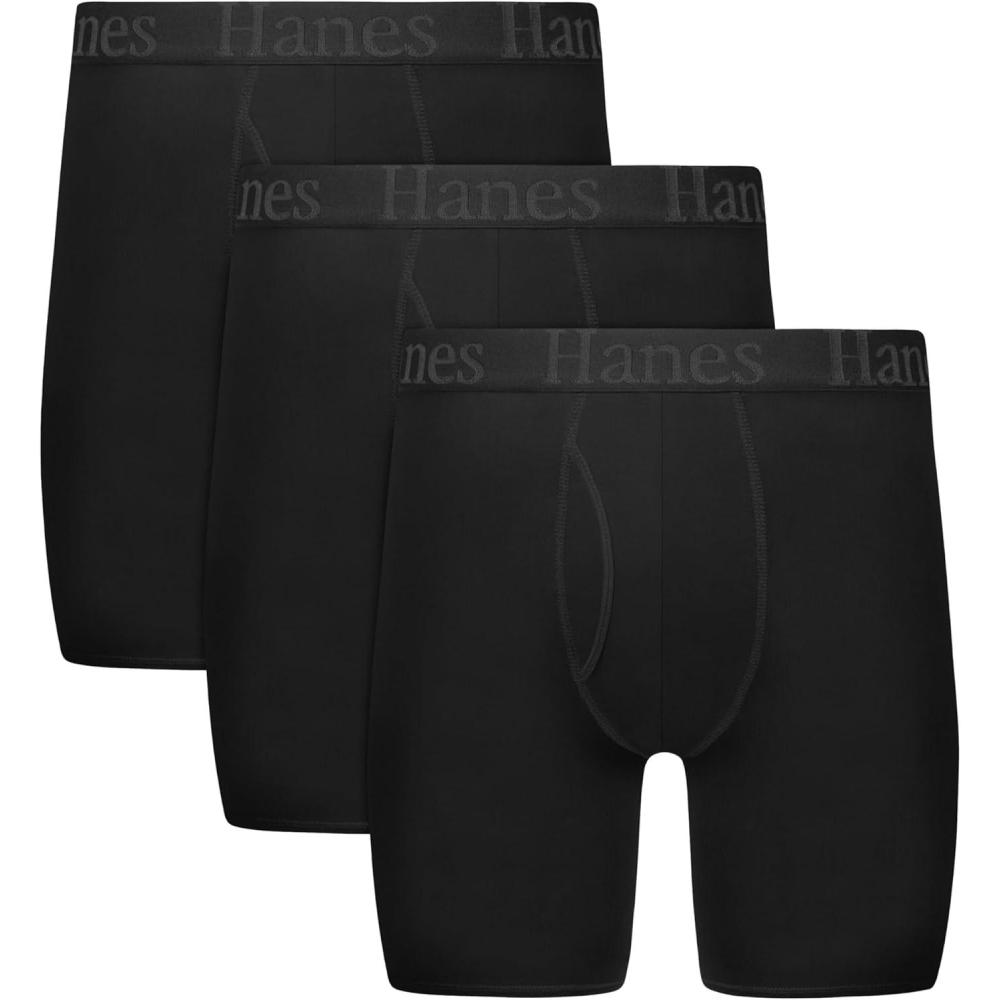imageHanes Mens Originals Supersoft Boxer Brief Underwear Total Support Pouch Boxer Briefs for Men Long Leg amp Regular 3packBlack
