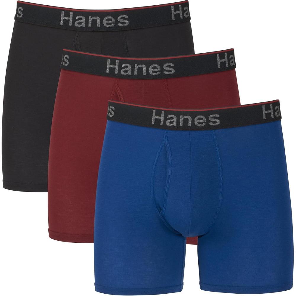 imageHanes Mens Underwear Boxer Briefs 3Pack Total Support Pouch Sexy Mens Underwear Long or ShortLeg Boxer BriefsBlueRedBlack
