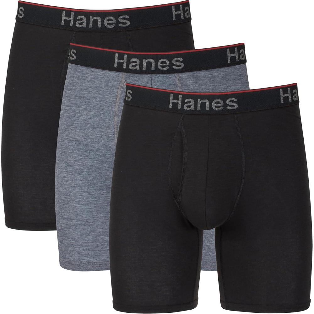imageHanes Mens Underwear Boxer Briefs 3Pack Total Support Pouch Sexy Mens Underwear Long or ShortLeg Boxer BriefsGreyBlack