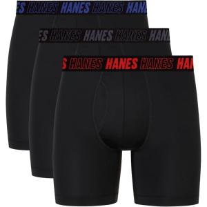 Hanes Men’s Moves Performance Boxer Brief, Total Support Pouch, Regular, Trunk, and Long Leg, 3-pack(Black)