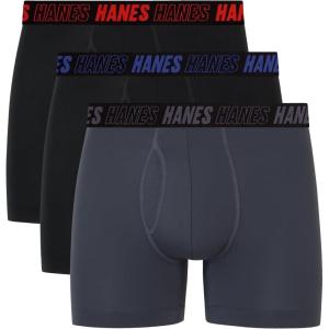 Hanes Men’s Moves Performance Boxer Brief, Total Support Pouch, Regular, Trunk, and Long Leg, 3-pack(Grey/Black)