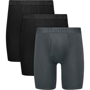Hanes Men’s Originals Supersoft Boxer Brief Underwear, Total Support Pouch Boxer Briefs for Men, Long Leg & Regular, 3-pack(Black  Grey)