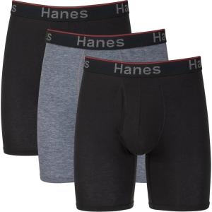 Hanes Men’s Underwear Boxer Briefs 3-Pack, Total Support Pouch, Sexy Men’s Underwear, Long or Short-Leg Boxer Briefs(Grey/Black)