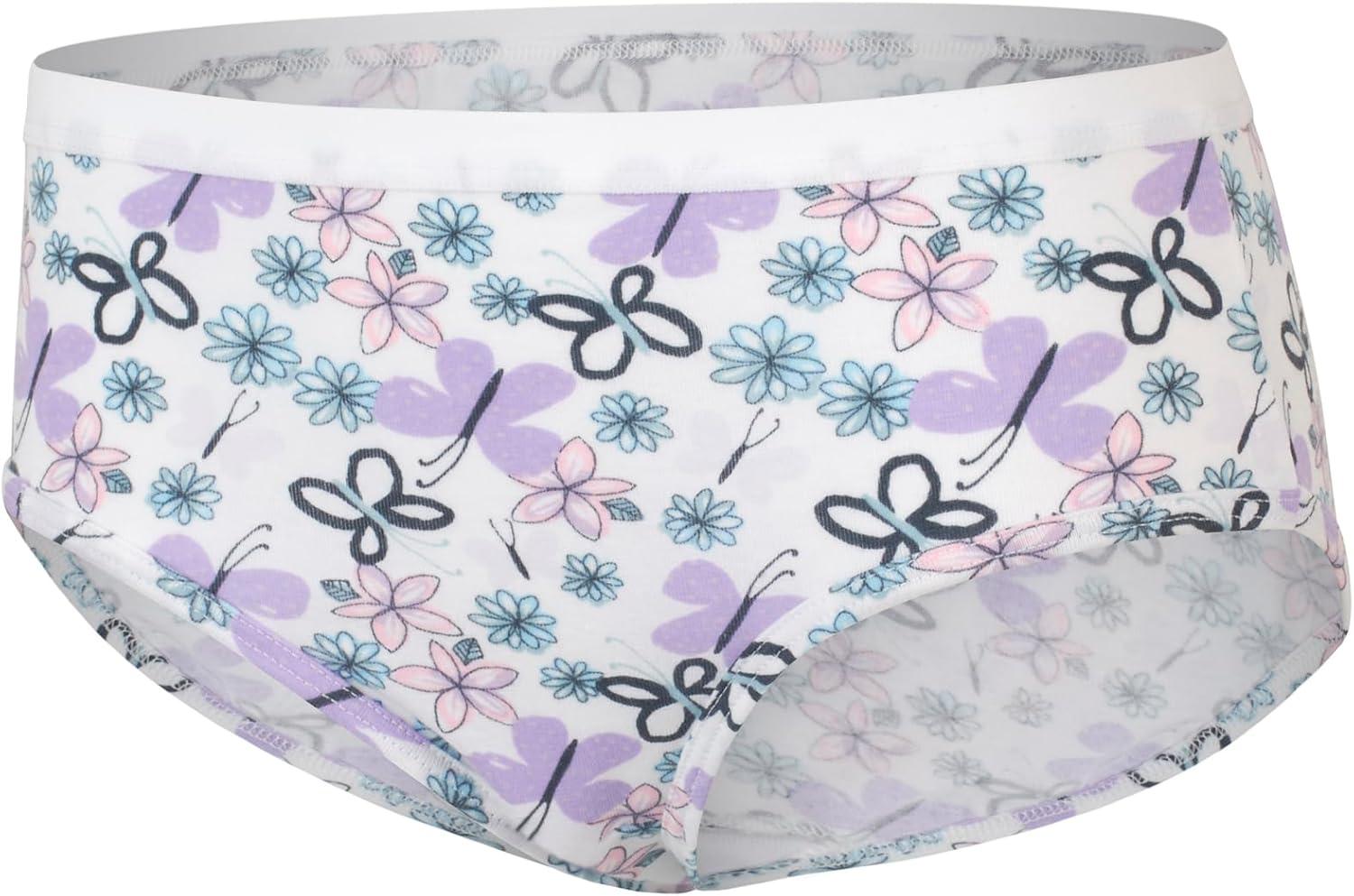 imageHanes Girls Cotton Stretch UnderwearWhite Purple Blue Grey Floral Print Dot Print Tiedye Print