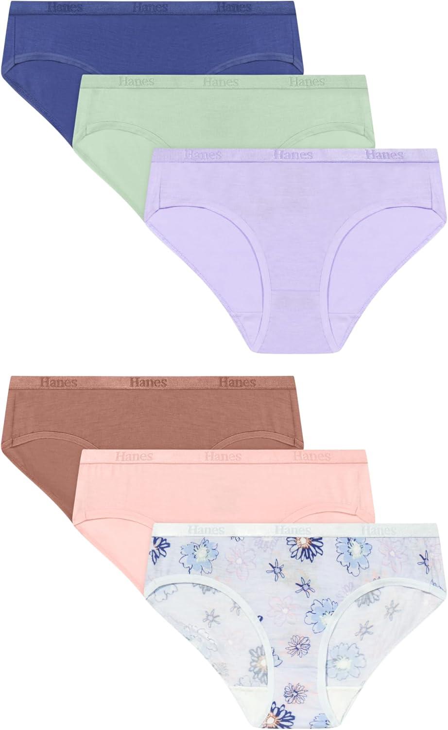 imageHanes girls Underwear Hipsters Pack 6pack Originals Supersoft Hipster Panties for Girls MoisturewickingPurple Flowers Pink Earthen Tan Lavender Celadon