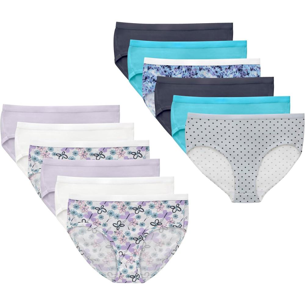 imageHanes Girls Cotton Stretch UnderwearWhite Purple Blue Grey Floral Print Dot Print Tiedye Print