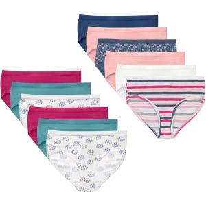 Hanes Girls’ Cotton Stretch Underwear(Pink  Teal  Navy  Floral Prints  Stripe Print)
