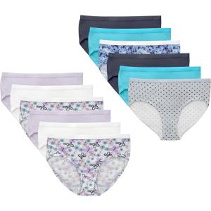 Hanes Girls’ Cotton Stretch Underwear(White  Purple  Blue  Grey  Floral Print  Dot Print  Tie-dye Print)