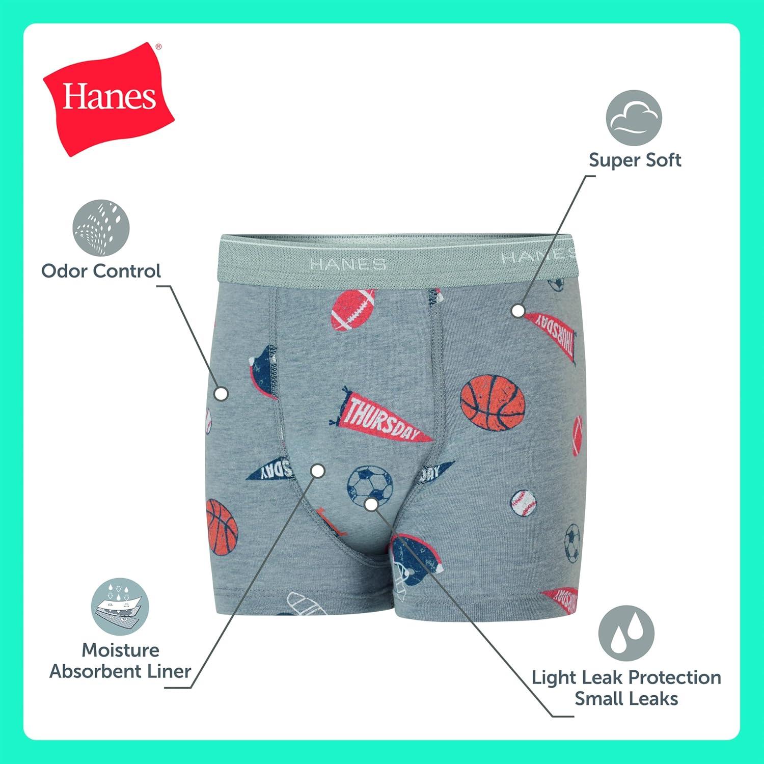 imageHanes Boys Potty Training Underwear Light Leaks Toddler Cotton Briefs and Boxer Briefs MultipackBoxer Briefs Days of Week 7 Pack