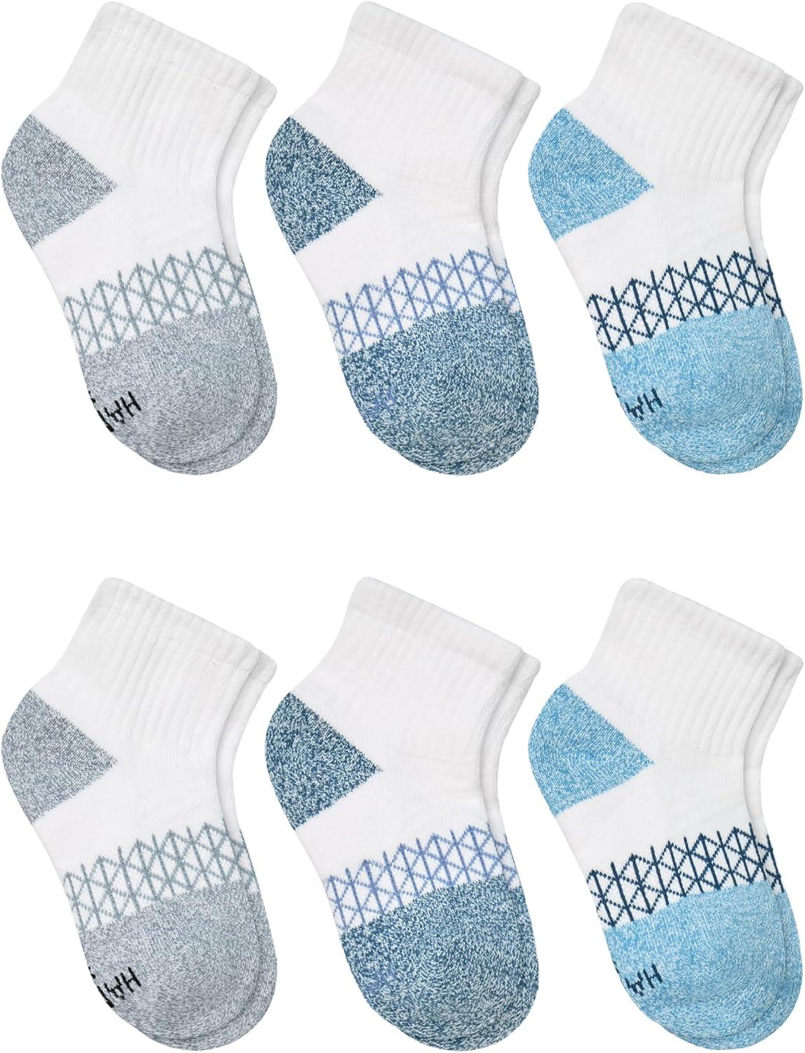 imageHanes Boys Socks Ankle Crew amp No Show 6pack Absolute Active Cushioned Sports Socks for Boys Moisturewicking AthleticBlueWhite Ankle
