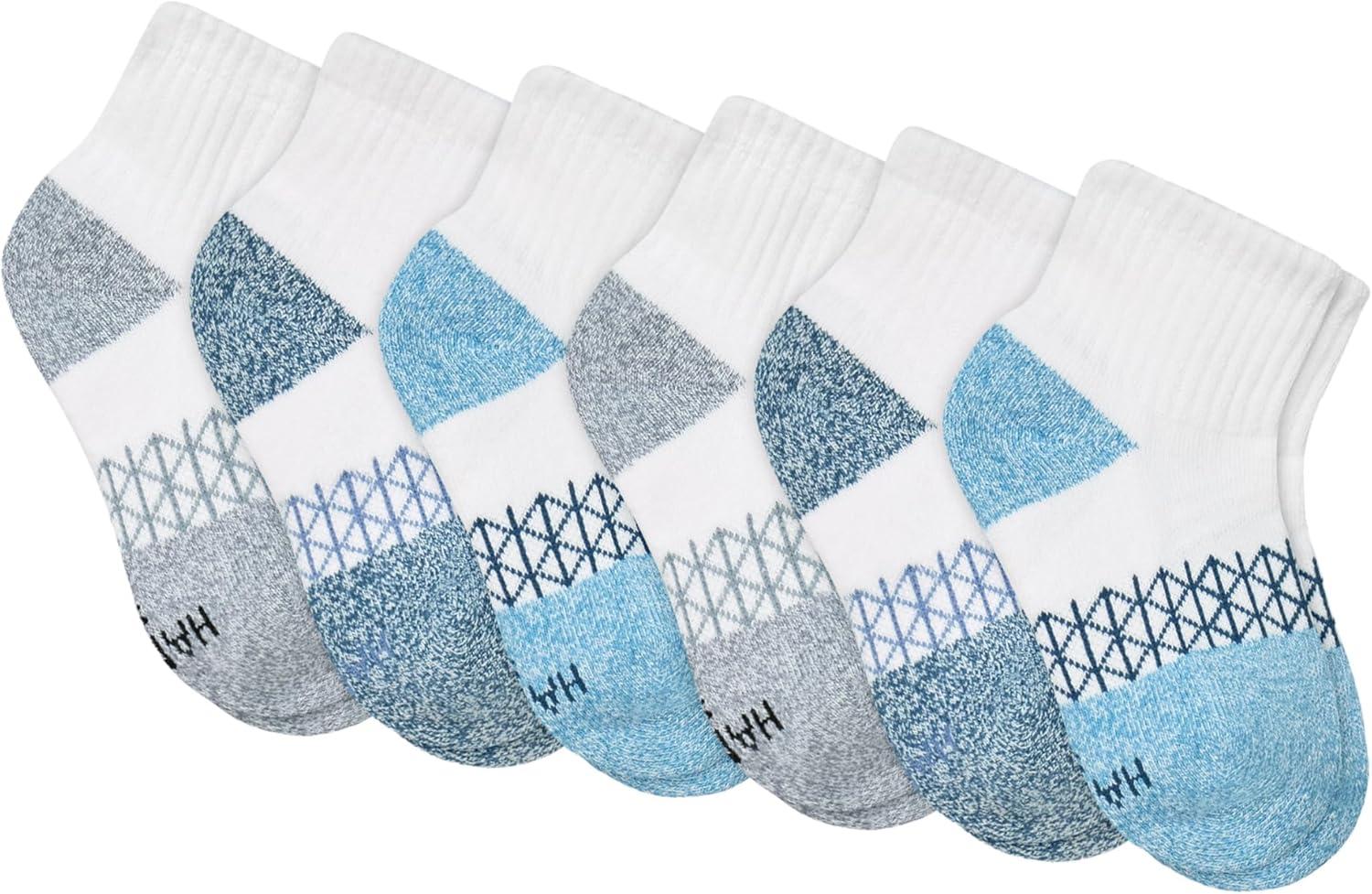 imageHanes Boys Socks Ankle Crew amp No Show 6pack Absolute Active Cushioned Sports Socks for Boys Moisturewicking AthleticBlueWhite Ankle