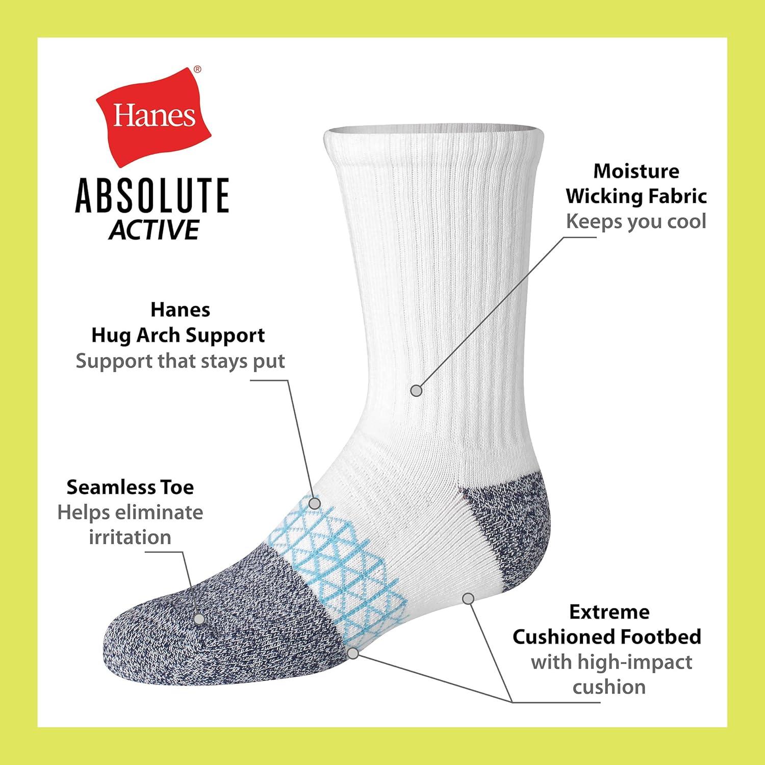 imageHanes Boys Socks Ankle Crew amp No Show 6pack Absolute Active Cushioned Sports Socks for Boys Moisturewicking AthleticBlueWhite Crew