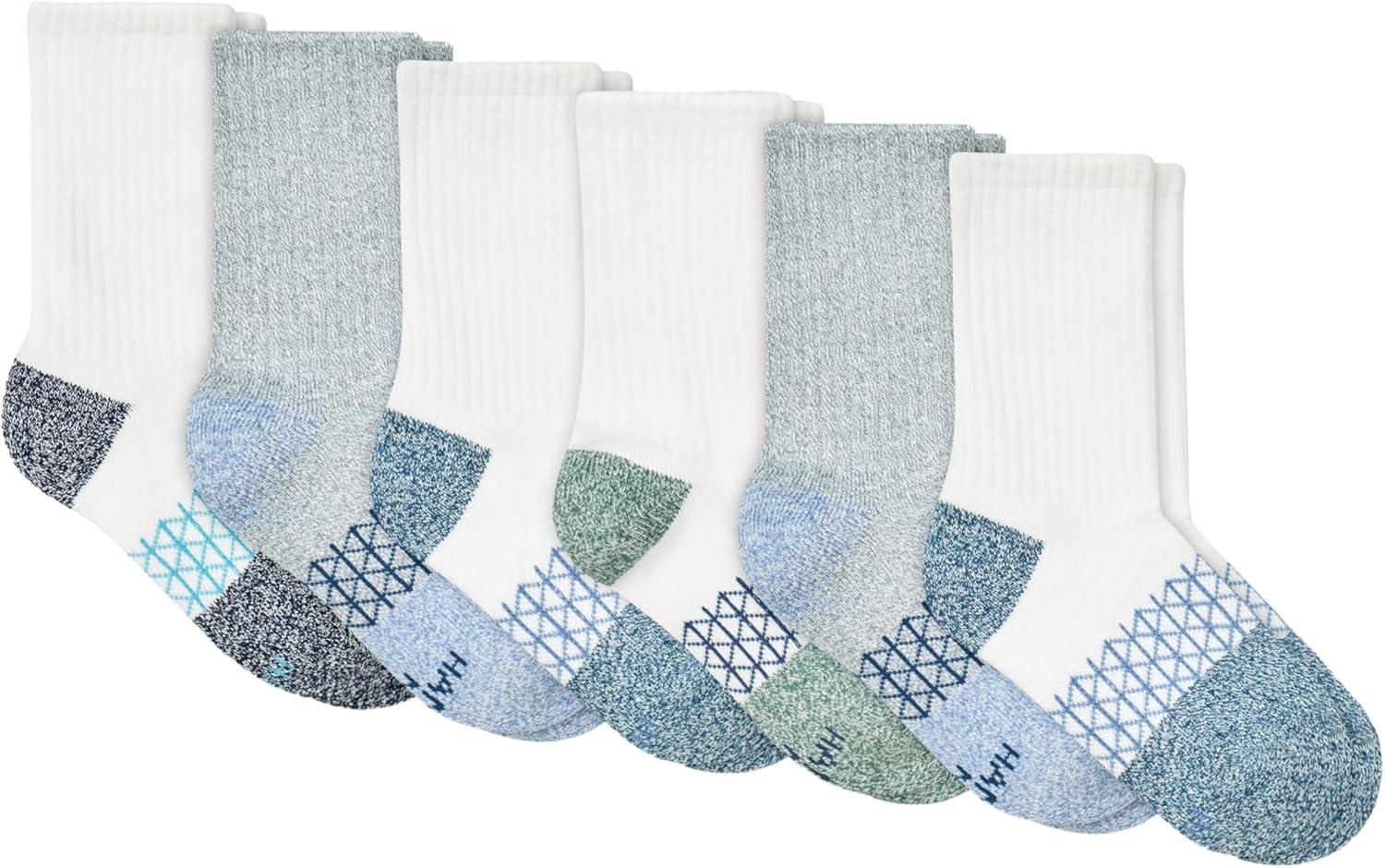 imageHanes Boys Socks Ankle Crew amp No Show 6pack Absolute Active Cushioned Sports Socks for Boys Moisturewicking AthleticBlueWhite Crew