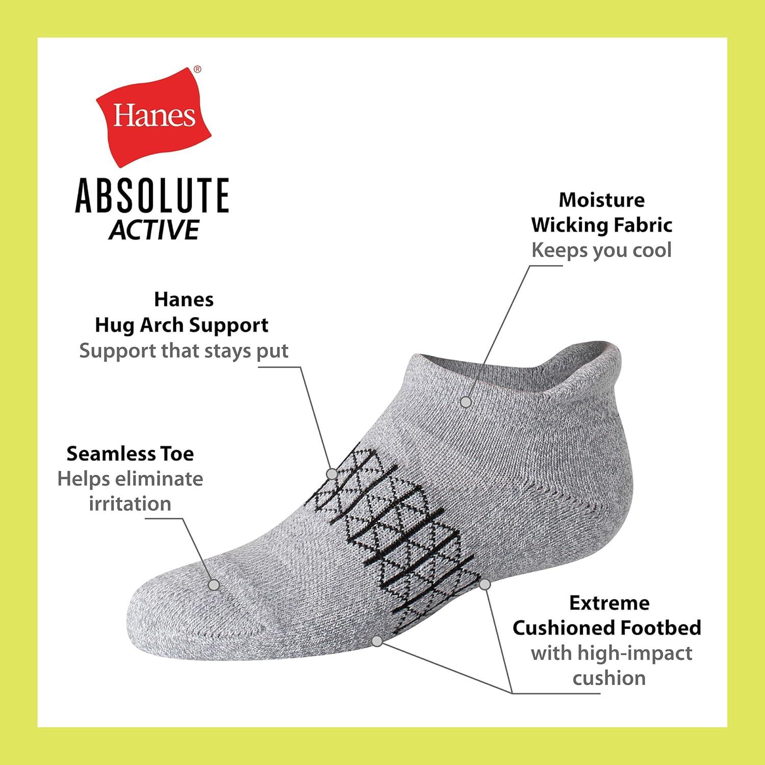 imageHanes Boys Socks Ankle Crew amp No Show 6pack Absolute Active Cushioned Sports Socks for Boys Moisturewicking AthleticGreyBlack Heel Shield