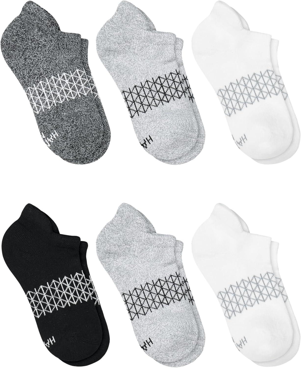 imageHanes Boys Socks Ankle Crew amp No Show 6pack Absolute Active Cushioned Sports Socks for Boys Moisturewicking AthleticGreyBlack Heel Shield