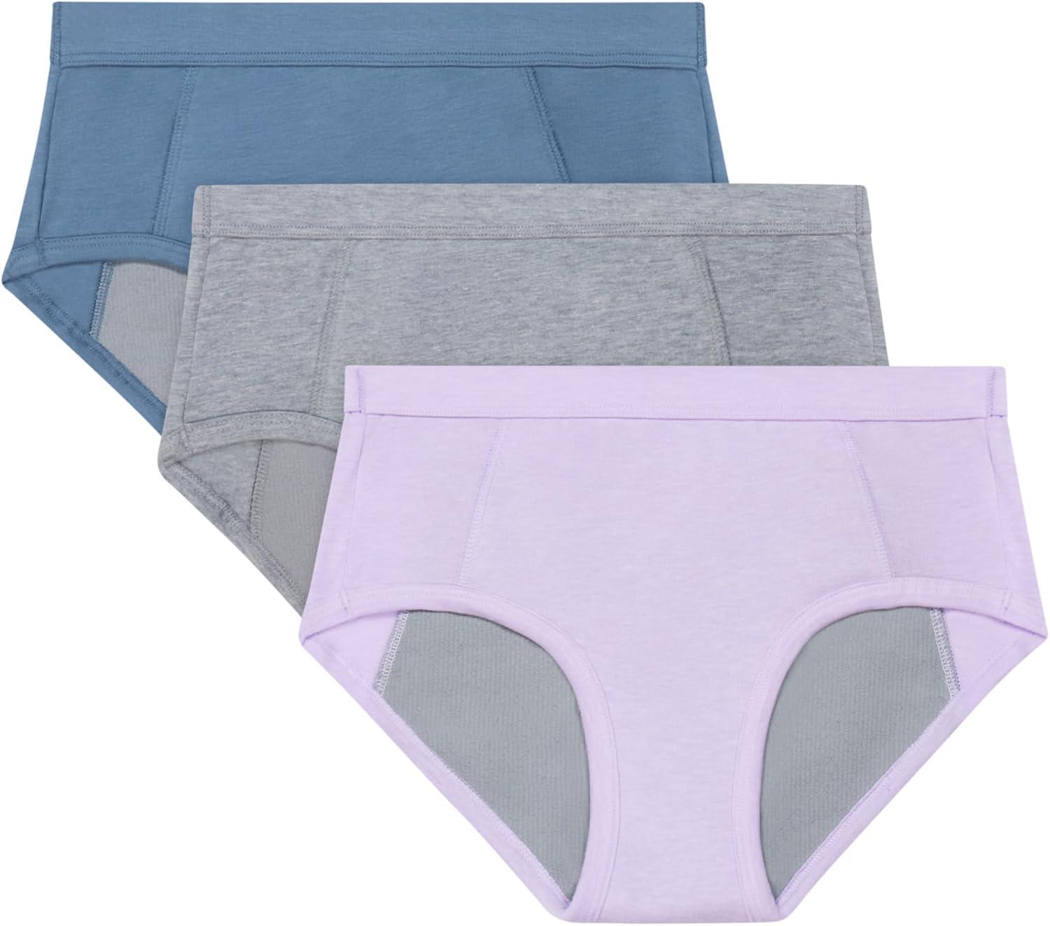 imageHanes Girls Absorbency Briefs Underwear 3 Pairs Confident Nights Cotton Overnight Underwear for GirlsPurpleMistGrey