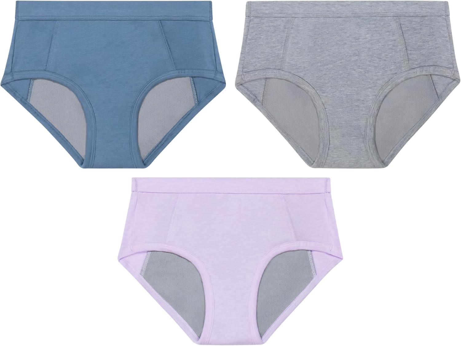 imageHanes Girls Absorbency Briefs Underwear 3 Pairs Confident Nights Cotton Overnight Underwear for GirlsPurpleMistGrey