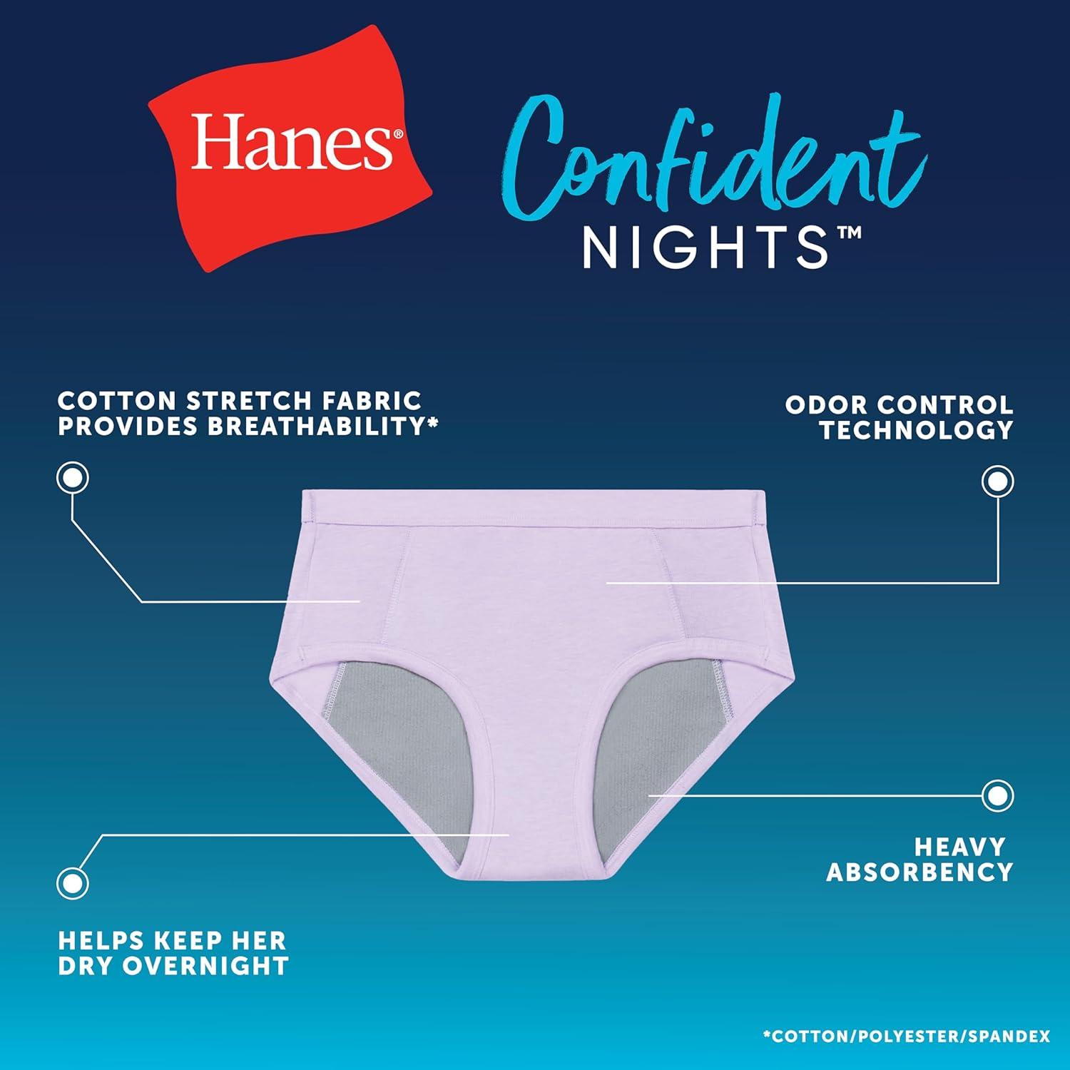 imageHanes Girls Absorbency Briefs Underwear 3 Pairs Confident Nights Cotton Overnight Underwear for GirlsPurpleMistGrey
