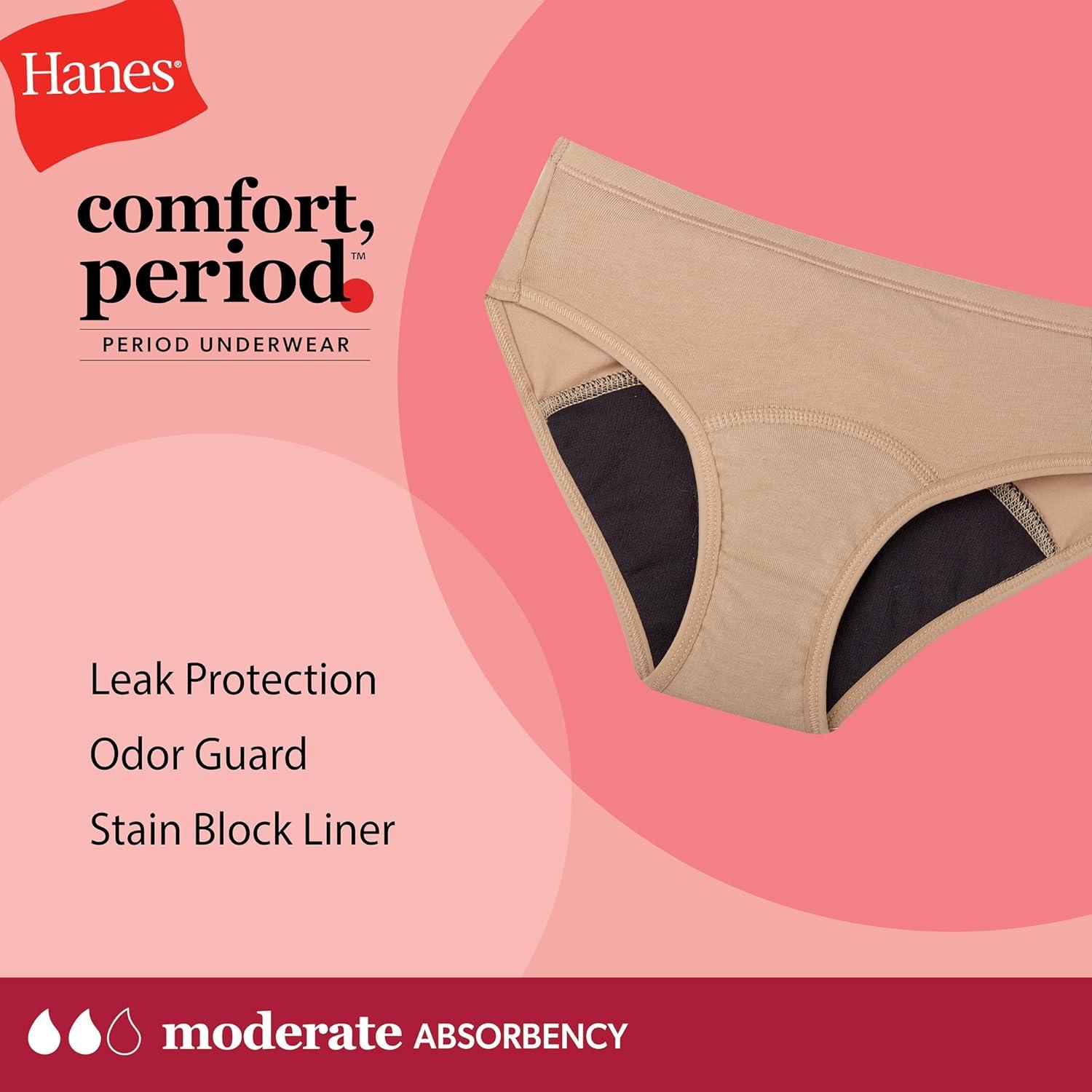 imageHanes Girls Period Underwear Boxer Briefs Comfort Period Boxer Brief Panties for Girls Moderate ProtectionHipster Black 6 Pack