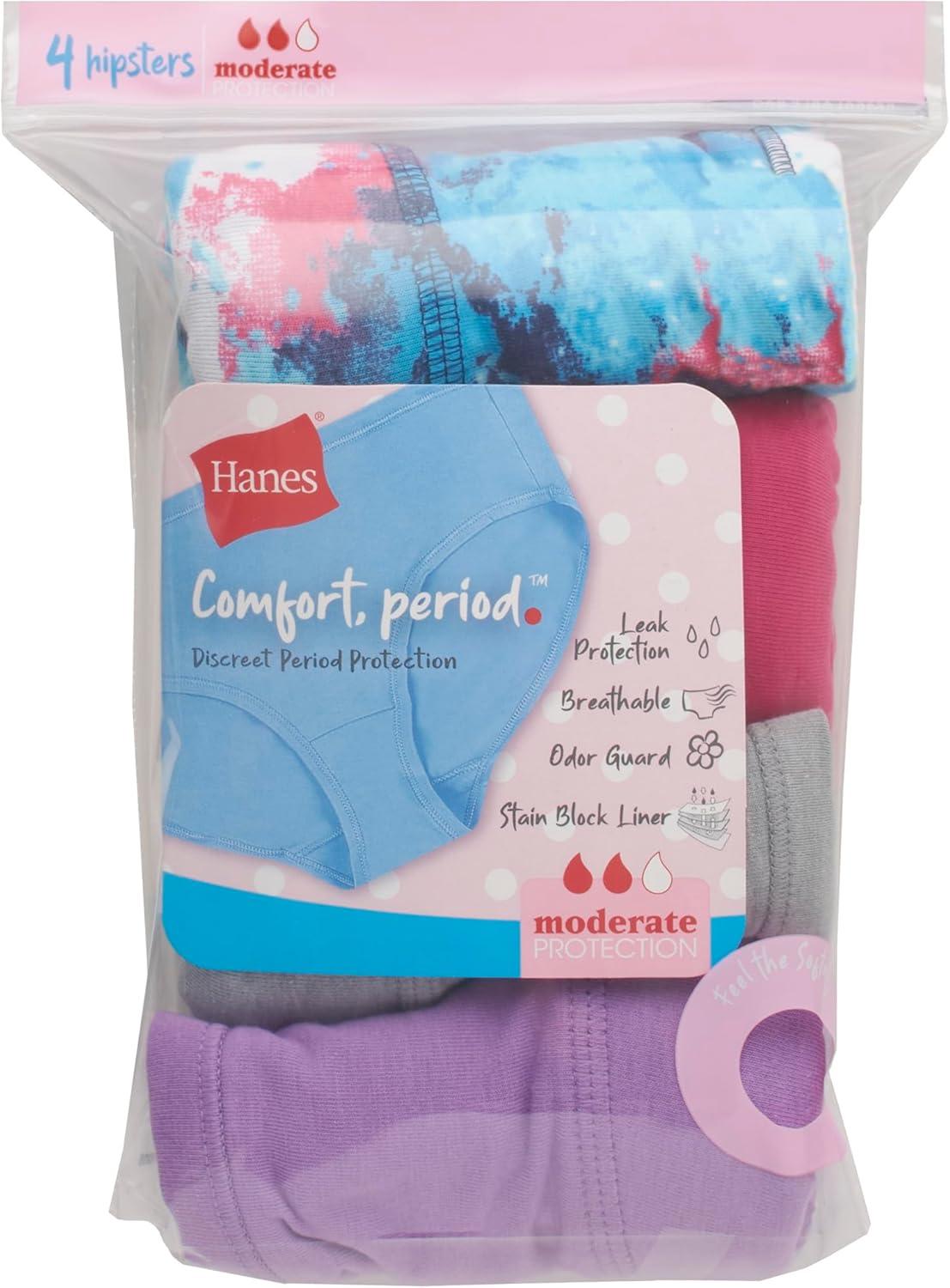 imageHanes Girls Period Underwear Boxer Briefs Comfort Period Boxer Brief Panties for Girls Moderate ProtectionHipster Multi 4 Pack