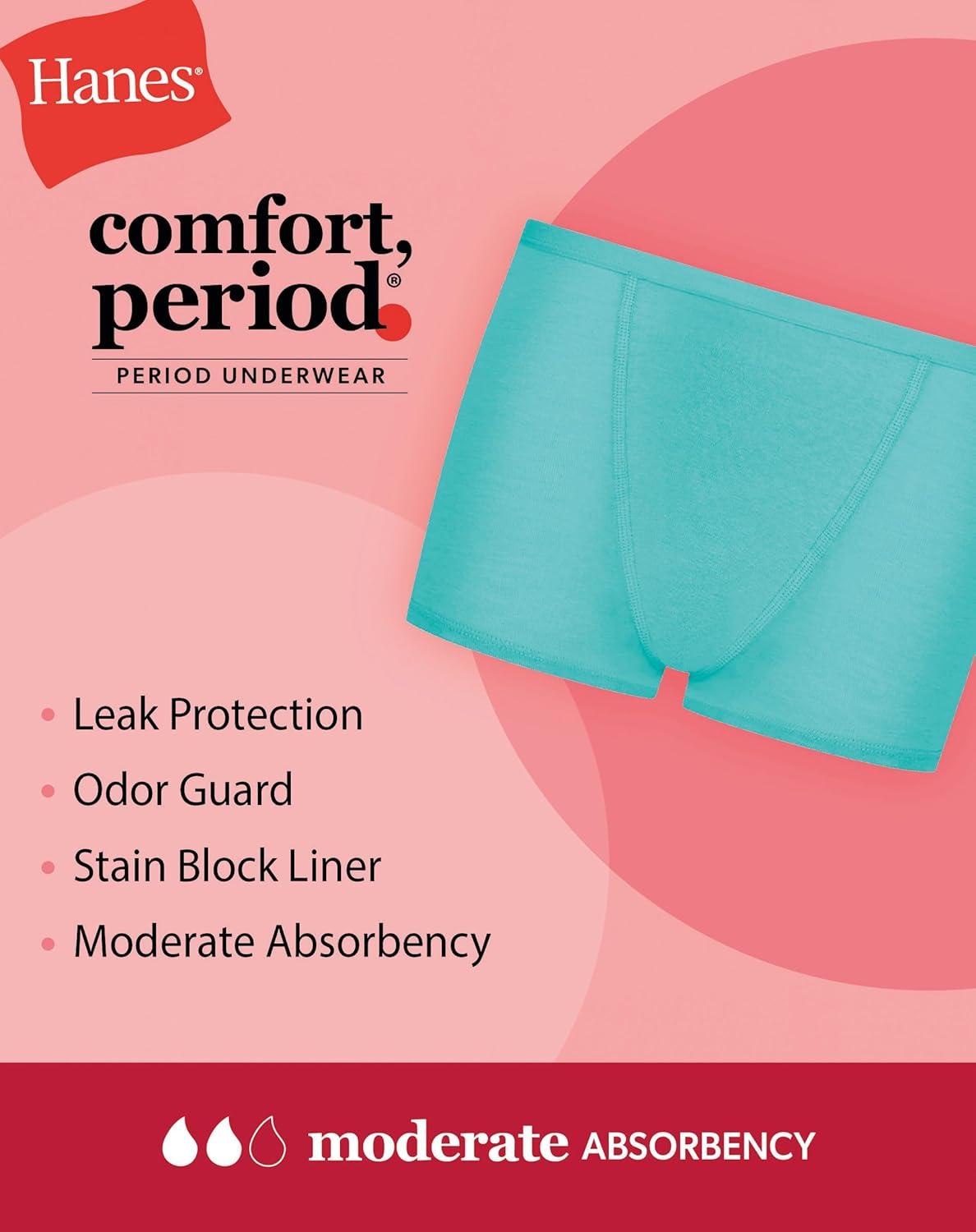 imageHanes Girls Period Underwear Boxer Briefs Comfort Period Boxer Brief Panties for Girls Moderate ProtectionPeachBlueBlack