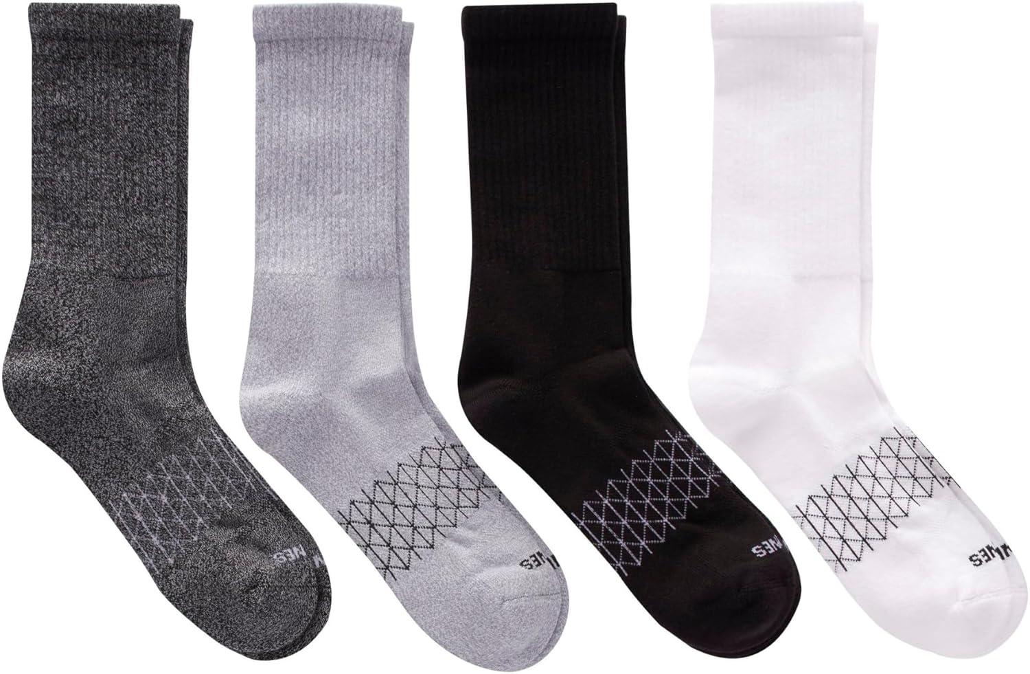 imageHanes Mens Socks Absolute Comfort Cushioned Moisturewicking Seamless Toe 4 Pack Ankle Crew and Heel Shield SocksWhiteBlackGray Crew