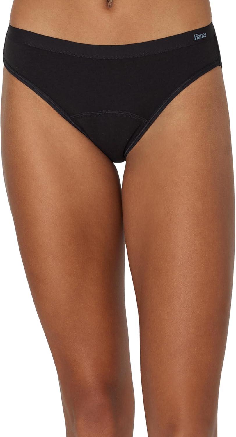 imageHanes Womens Comfort Period Underwear Bikini Period Underwear Super Leaks Period Underwear 3pack3pack Bikinis BlackDot PrintConcrete Heather