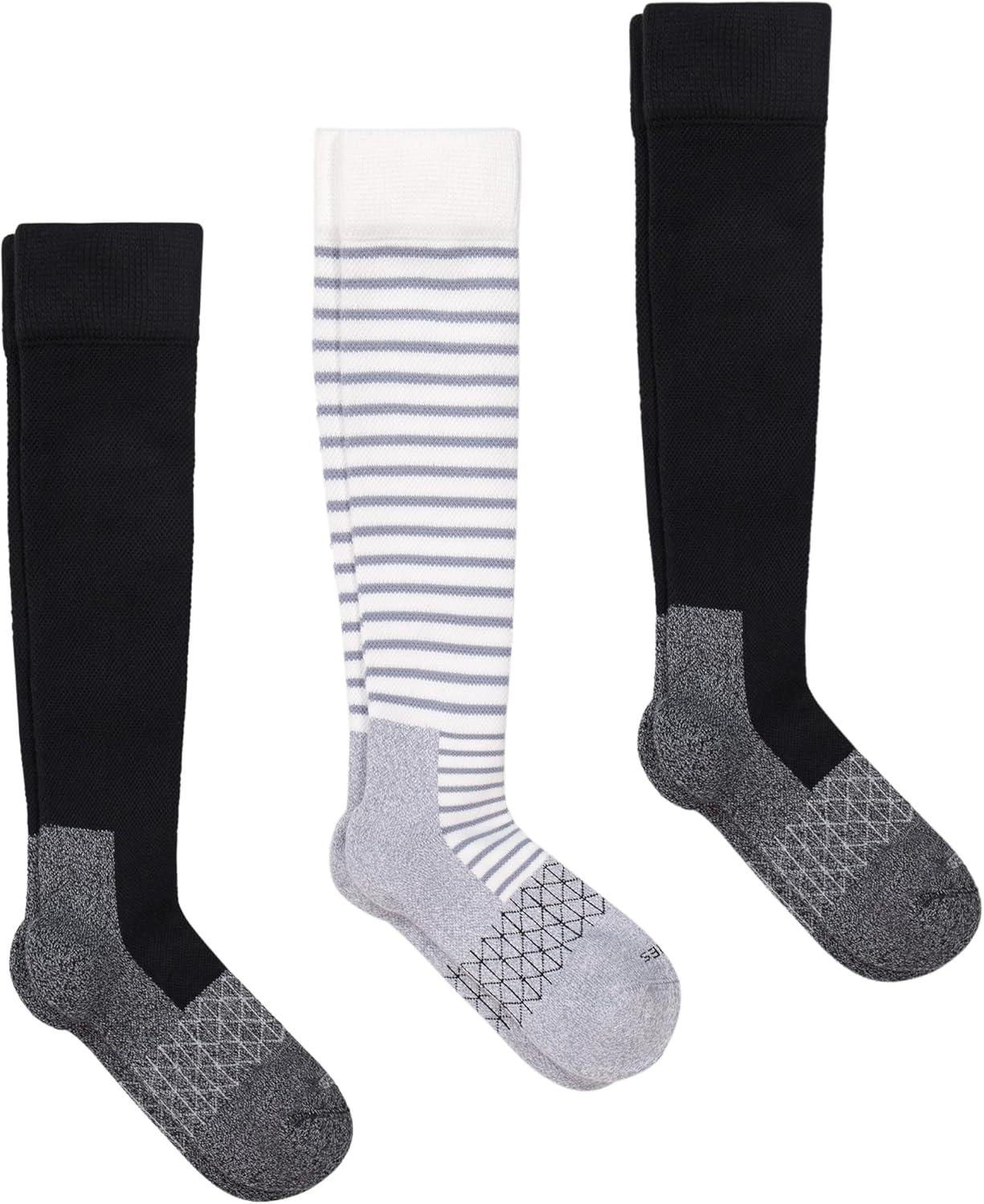imageHanes Womens Overthecalf Socks WMild Graduated Compression Absolute Wellness Nonbinding Cushioned Socks 3packBlackGreyWhite