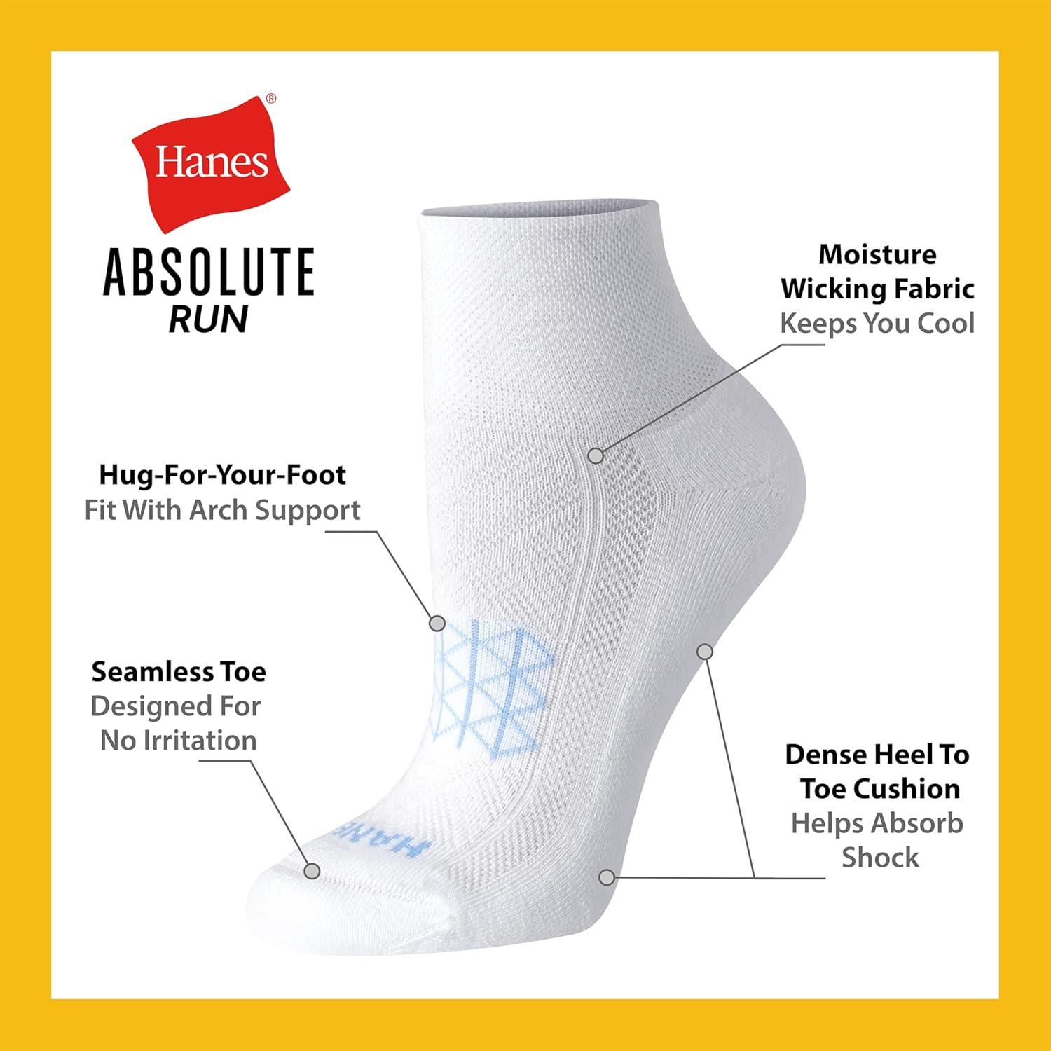 imageHanes Womens Running Ankle Socks Absolute Run Socks for Women Breathable Mesh Seamless Toe 4Pack