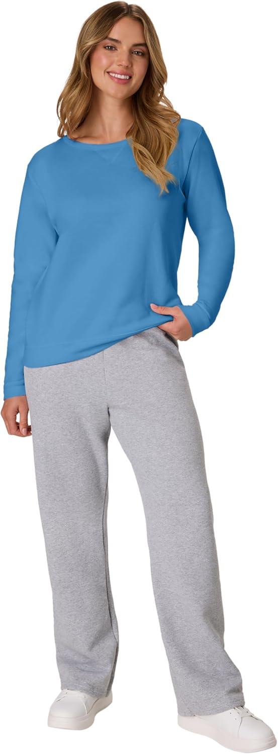 imageHanes womens Crewneck Sweatshirt Ecosmart Fleece Pullover With Vnotch Sweatshirt for WomenDenim Blue