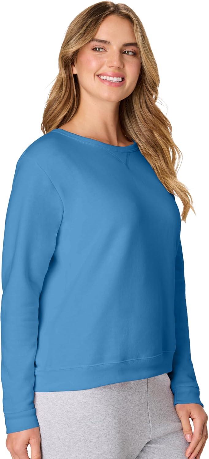 imageHanes womens Crewneck Sweatshirt Ecosmart Fleece Pullover With Vnotch Sweatshirt for WomenDenim Blue