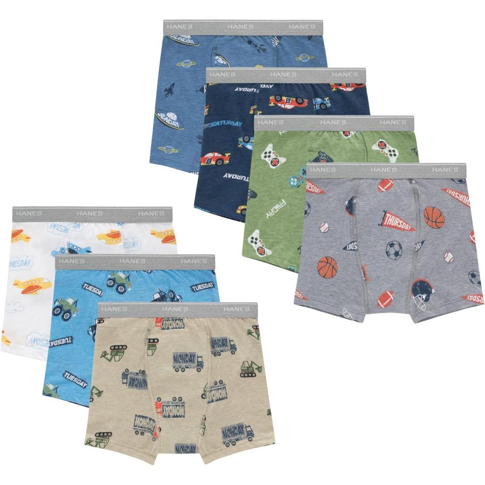 imageHanes Boys Potty Training Underwear Light Leaks Toddler Cotton Briefs and Boxer Briefs MultipackBoxer Briefs  Days of Week  7 Pack