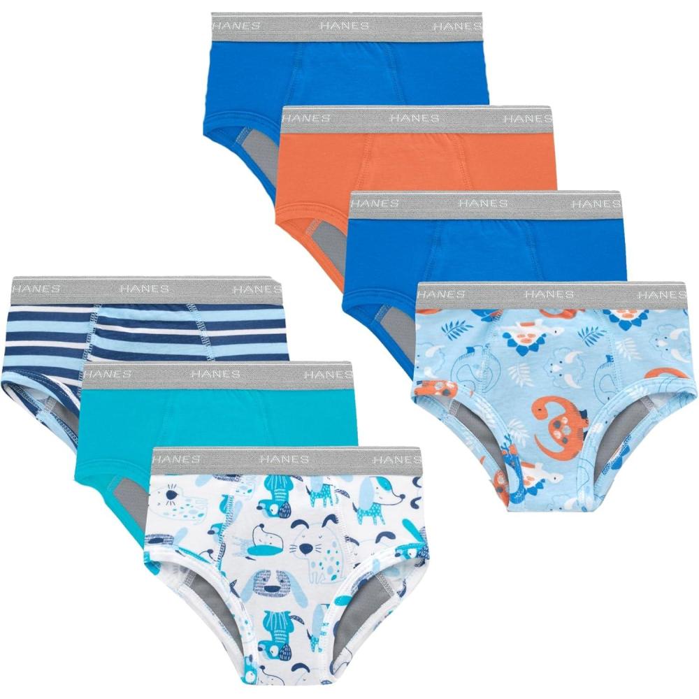 imageHanes Boys Potty Training Underwear Light Leaks Toddler Cotton Briefs and Boxer Briefs MultipackBriefs  BlueOrange  7 Pack