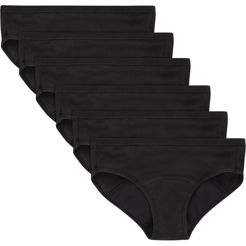 imageHanes Girls Period Underwear Boxer Briefs Comfort Period Boxer Brief Panties for Girls Moderate ProtectionHipster Black 6 Pack