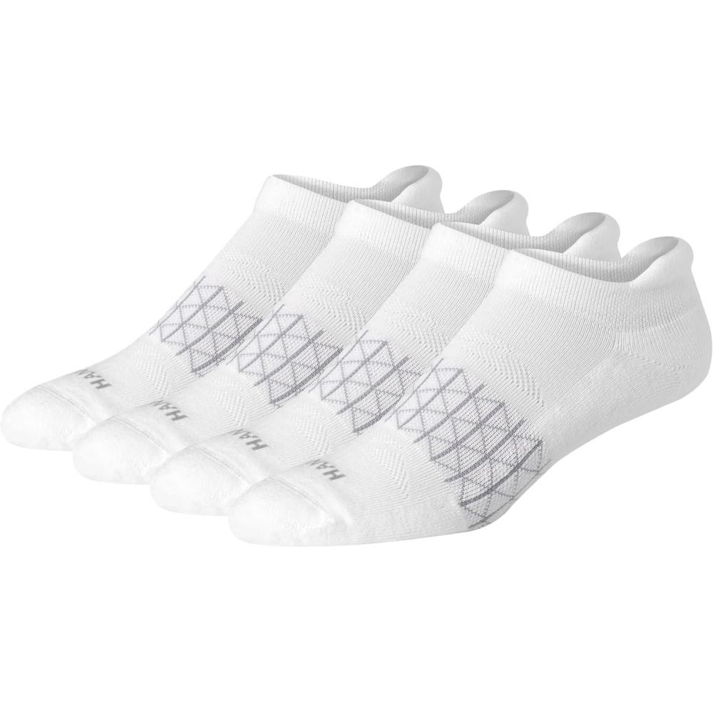 imageHanes Mens Socks Absolute Comfort Cushioned Moisturewicking Seamless Toe 4 Pack Ankle Crew and Heel Shield SocksWhite  Heel Shield