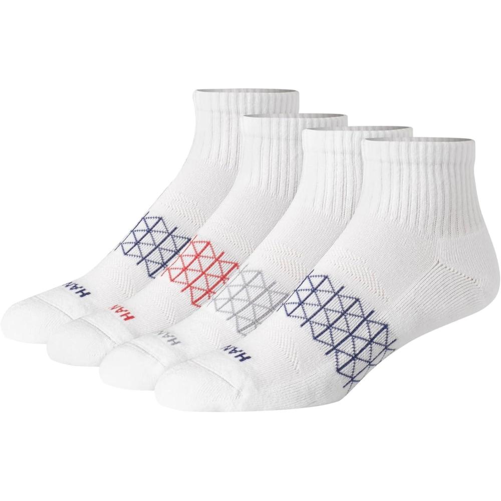 imageHanes Mens Socks Absolute Comfort Cushioned Moisturewicking Seamless Toe 4 Pack Ankle Crew and Heel Shield SocksWhite Color Ankle