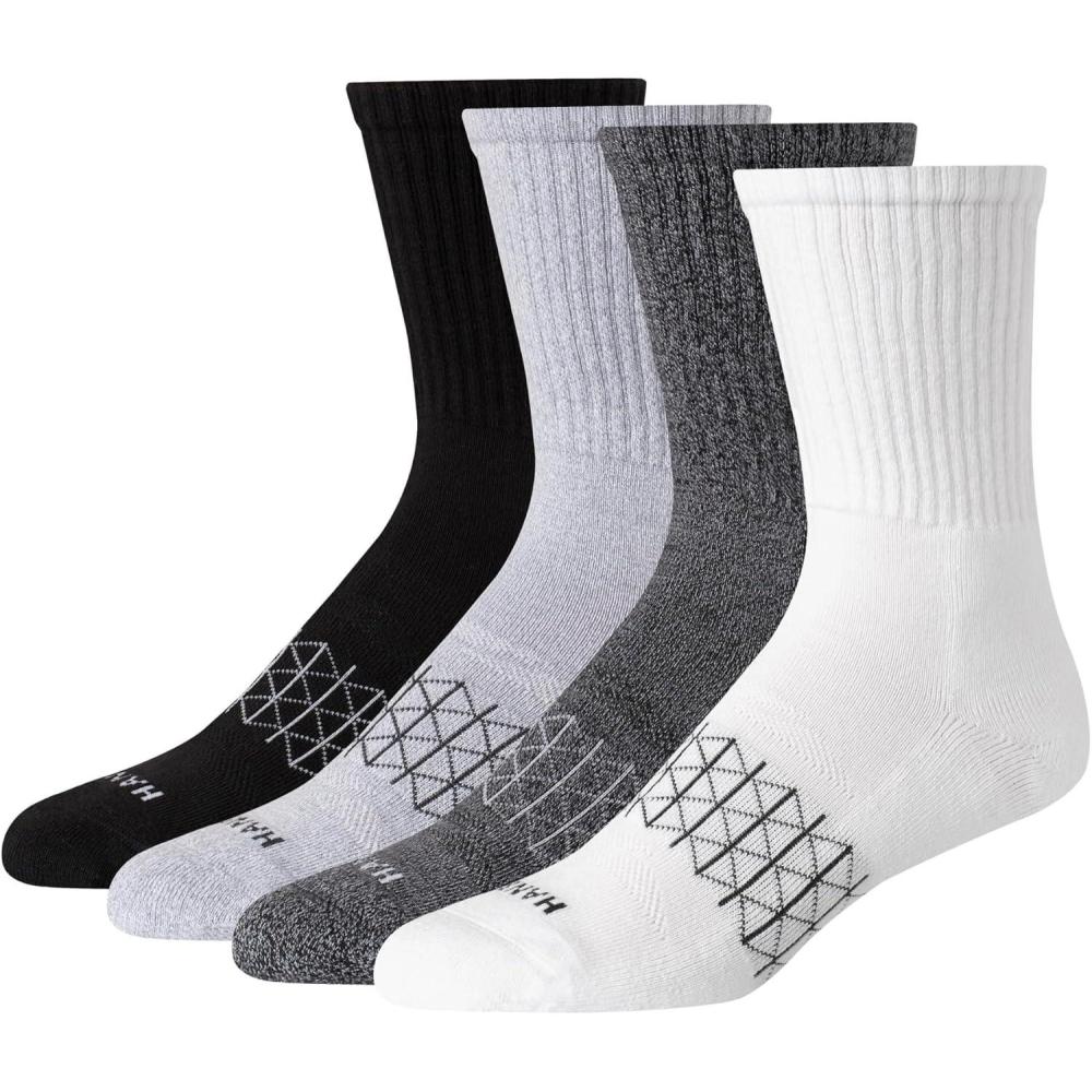 imageHanes Mens Socks Absolute Comfort Cushioned Moisturewicking Seamless Toe 4 Pack Ankle Crew and Heel Shield SocksWhiteBlackGray Crew