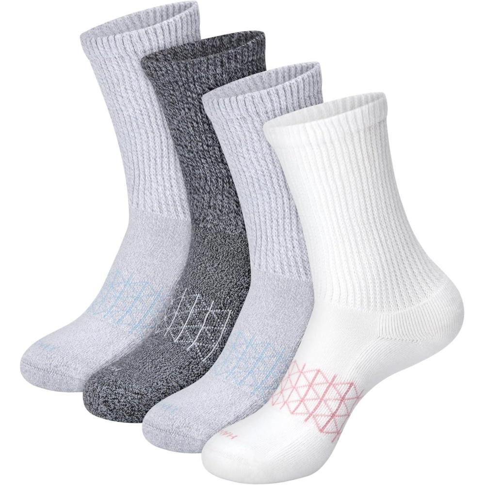 imageHanes Womens Absolute Wellness NonRestrictive Cushioned Crew Socks 4PackBlackGreyWhite
